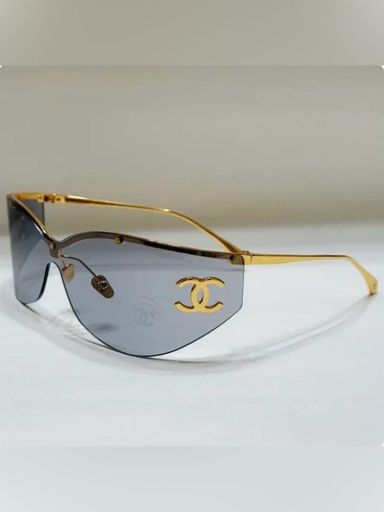CHANEL Accessories - Chanel Rimless Shield Sunglasses Gray Gradient Lens Gold CC Logo